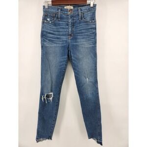 Madewell High-Rise Skinny Jeans Distressed Raw Hem Medium Wash Blue Denim